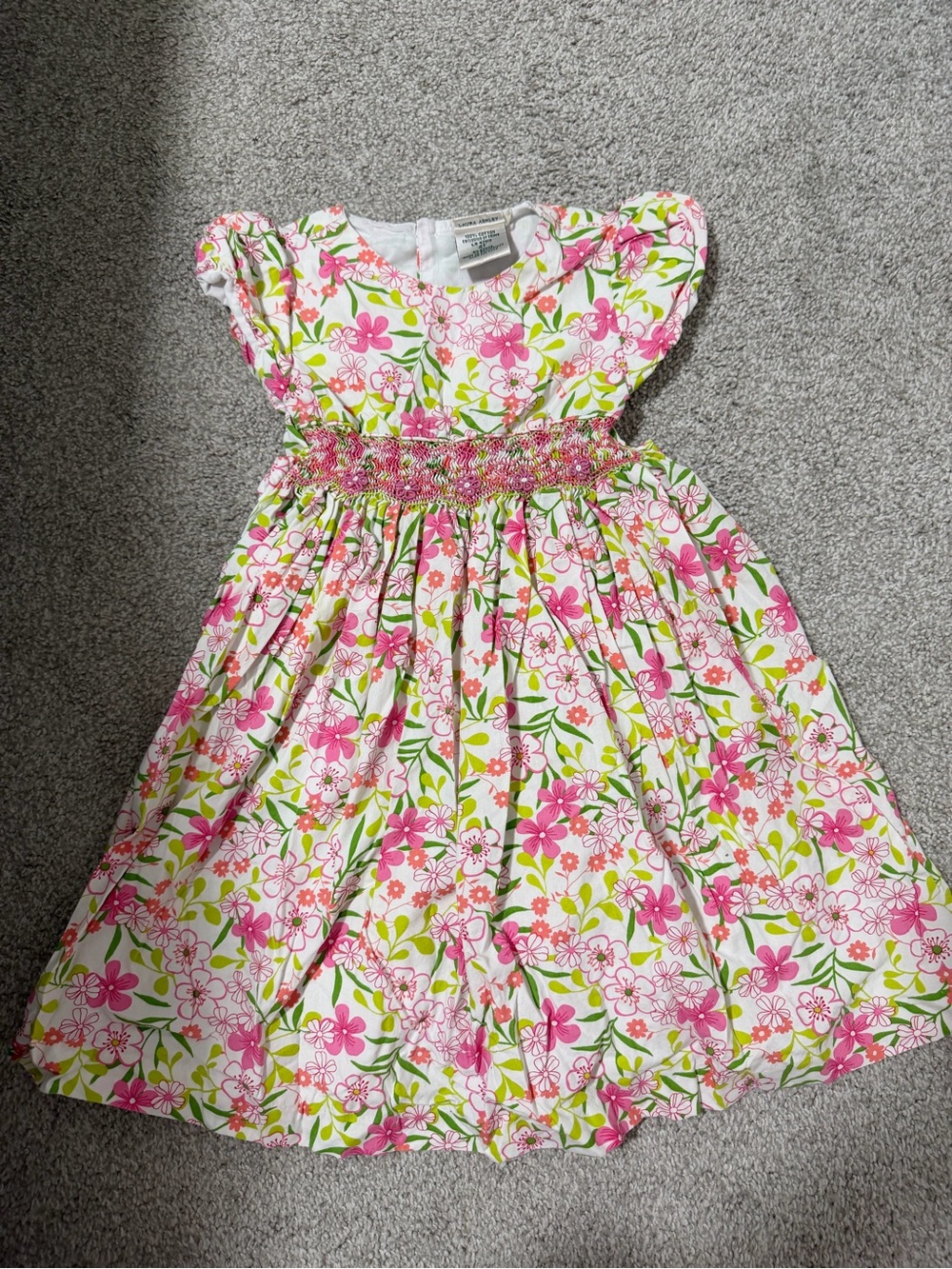 Laura Ashley Kids Floral Waist Pink & Green Dress